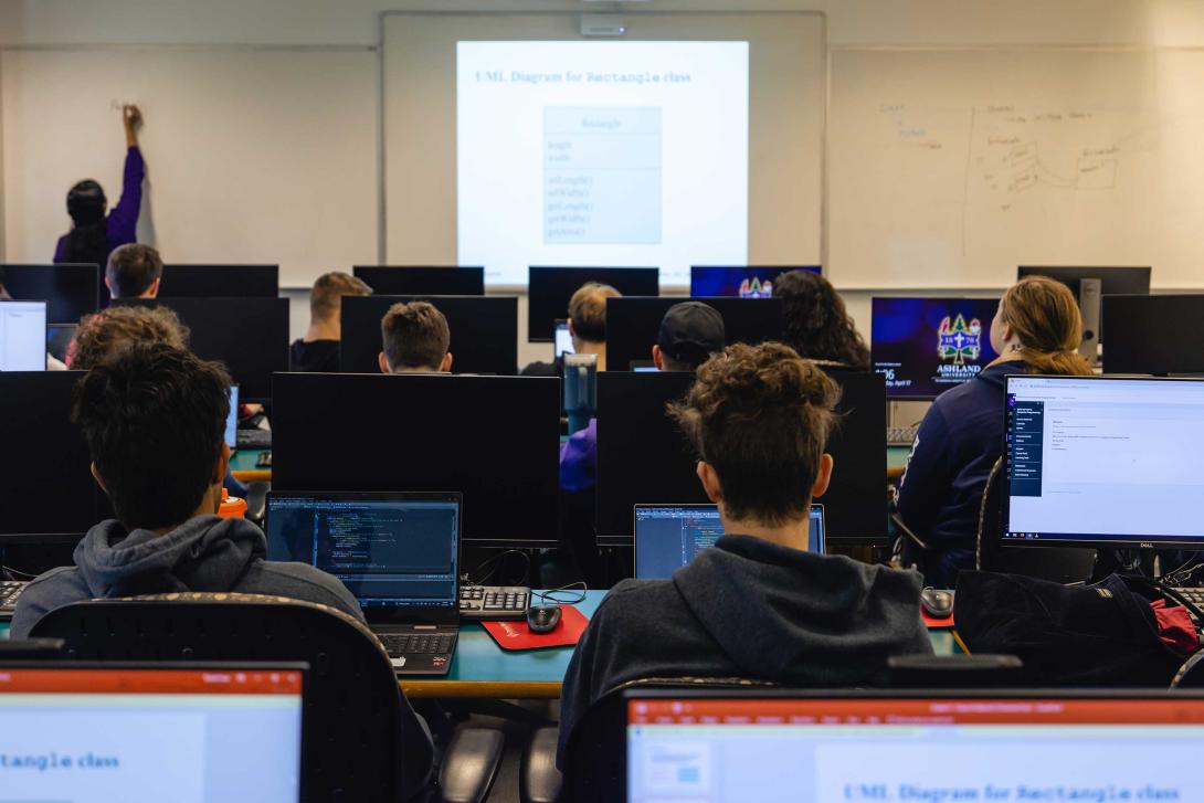 students in computer science classroom